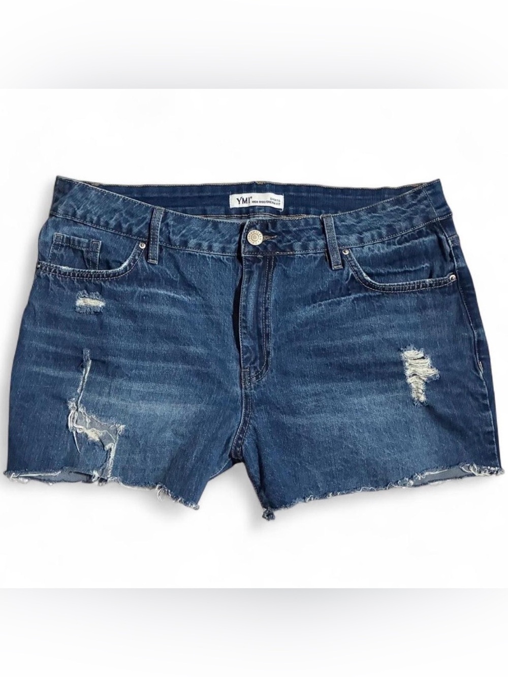YMI Dark Blue Distressed Frayed Denim Shorts